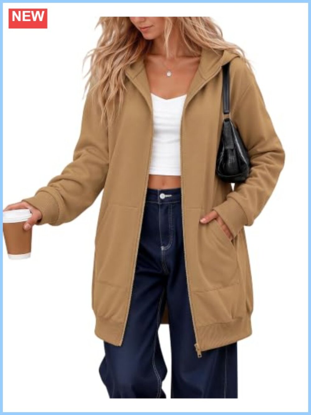Women's Fleece Lined Full Zip Hoodie Long Tunic Sweatshirt